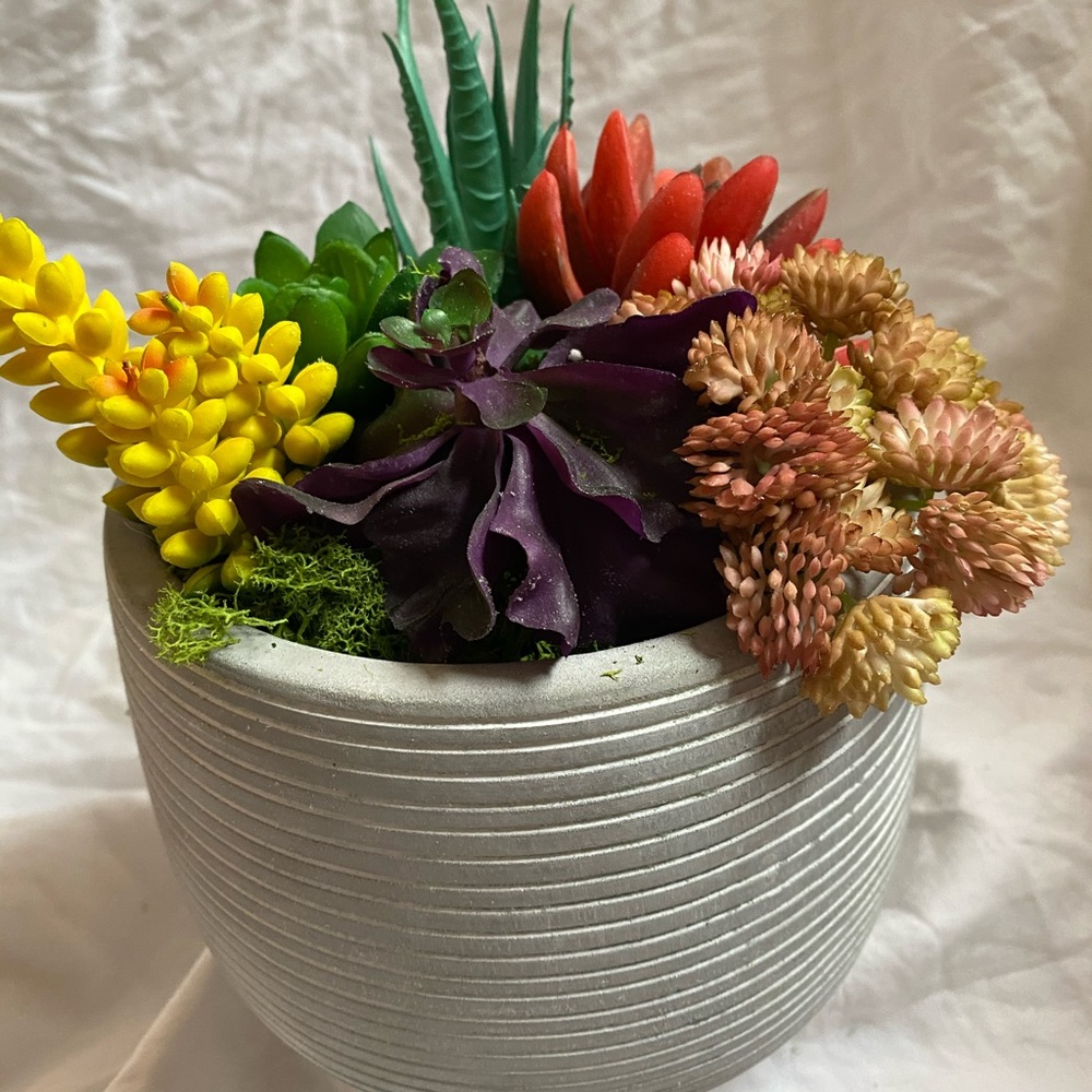 🍃Colorful Faux Succulent in Grey Pottery🍃